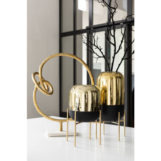 J-Line Windlicht op voet glas goud large 95624 large