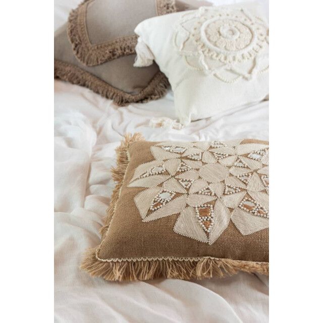 J-Line Kussen bloem abstract jute naturel beige 3030 large