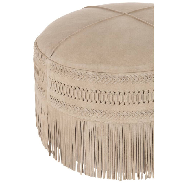 J-Line Poef franjes rond leer licht 98252 large