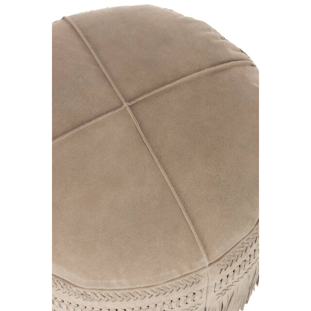 J-Line Poef franjes rond leer licht 98252 large