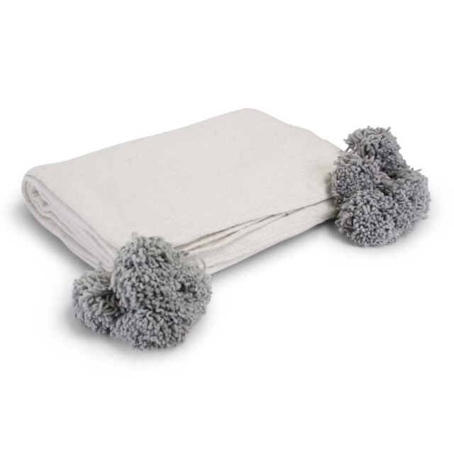Safaary Marokkaanse deken met grijze pom-poms SFDEK00009 large