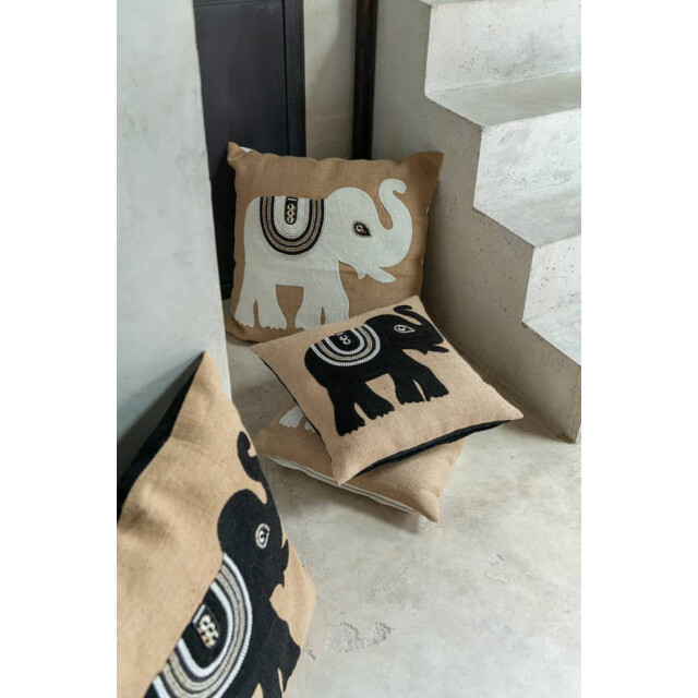 J-Line Kussen olifant textiel naturel-zwart large 33903 large