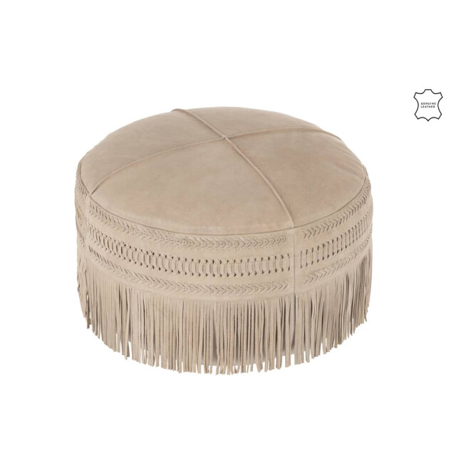 J-Line Poef franjes rond leer licht 98252 large
