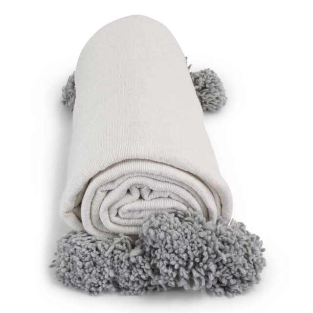 Safaary Marokkaanse deken met grijze pom-poms SFDEK00009 large