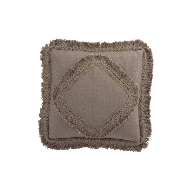 J-Line Kussen franjevierkant katoen taupe 3052 large