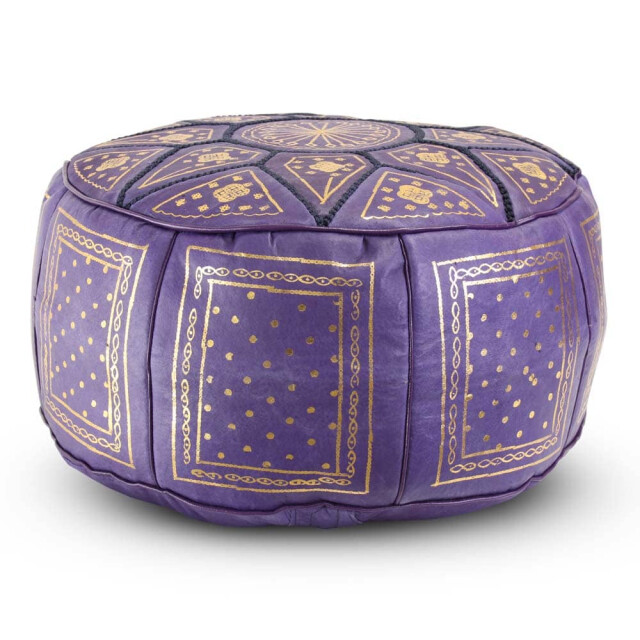 Safaary Marokkaanse poef leer met goud rond SFMRPF00025 large