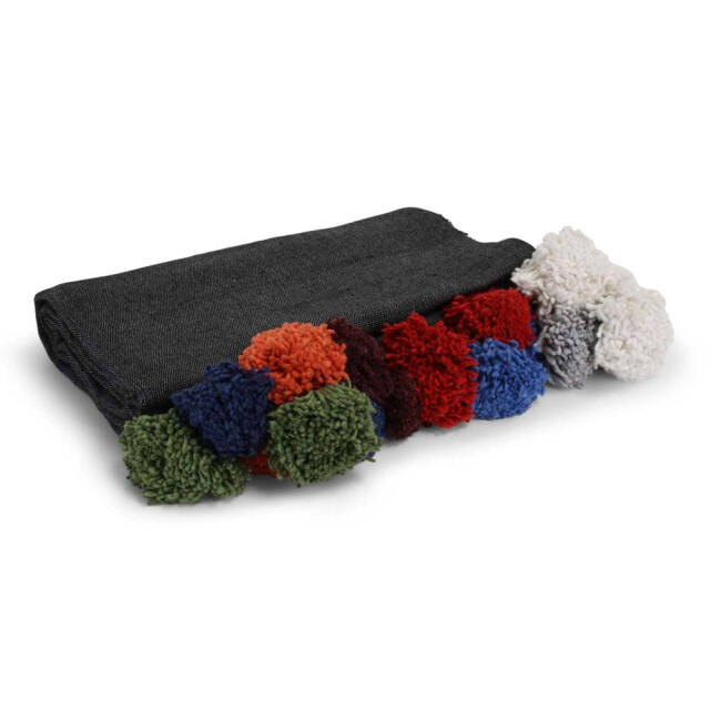 Safaary Marokkaanse bedsprei antraciet met gekleurde pom-poms SFDEK00014 large