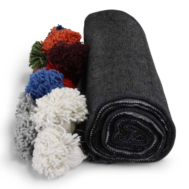 Safaary Marokkaanse bedsprei antraciet met gekleurde pom-poms SFDEK00014 large