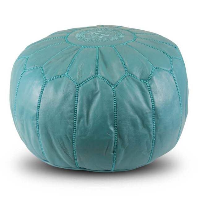 Safaary Marokkaanse poef leer turquoise rond SFMRPF00057 large