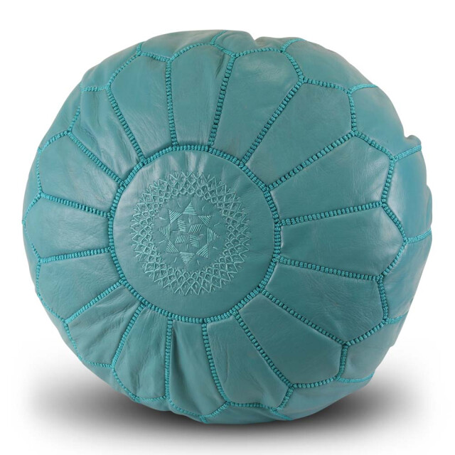 Safaary Marokkaanse poef leer turquoise rond SFMRPF00057 large