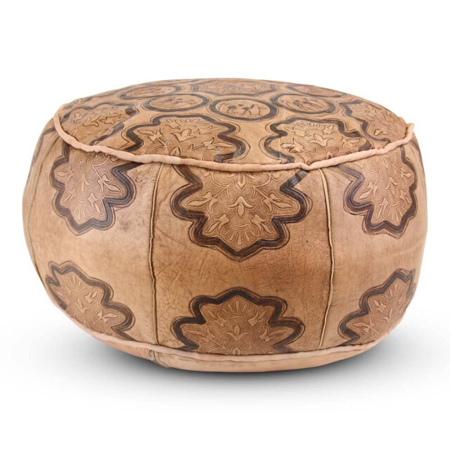 Safaary Marokkaanse poef leer naturel camels rond SFMRPF00004 large