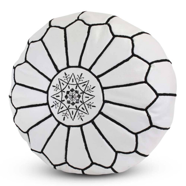 Safaary Marokkaanse poef leer -zwart rond SFMRPF00020 large