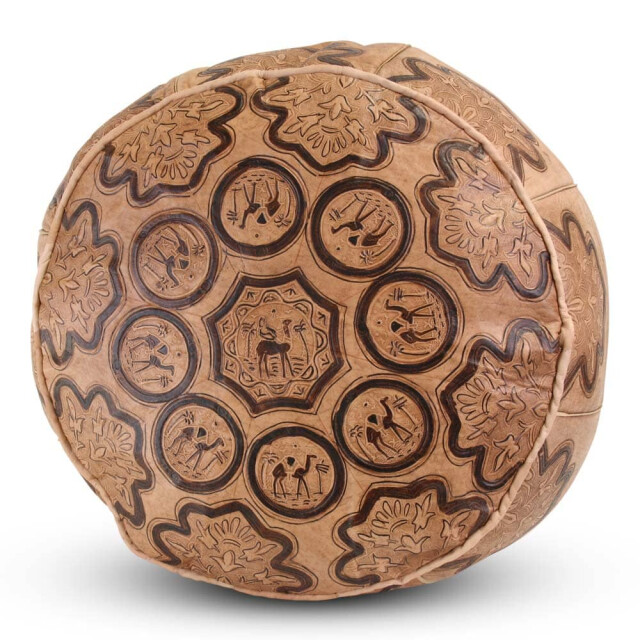 Safaary Marokkaanse poef leer naturel camels rond SFMRPF00004 large