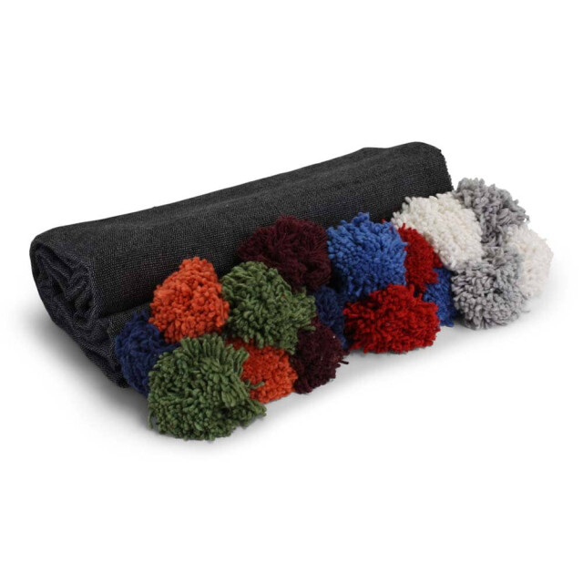 Safaary Marokkaanse bedsprei antraciet met gekleurde pom-poms SFDEK00014 large