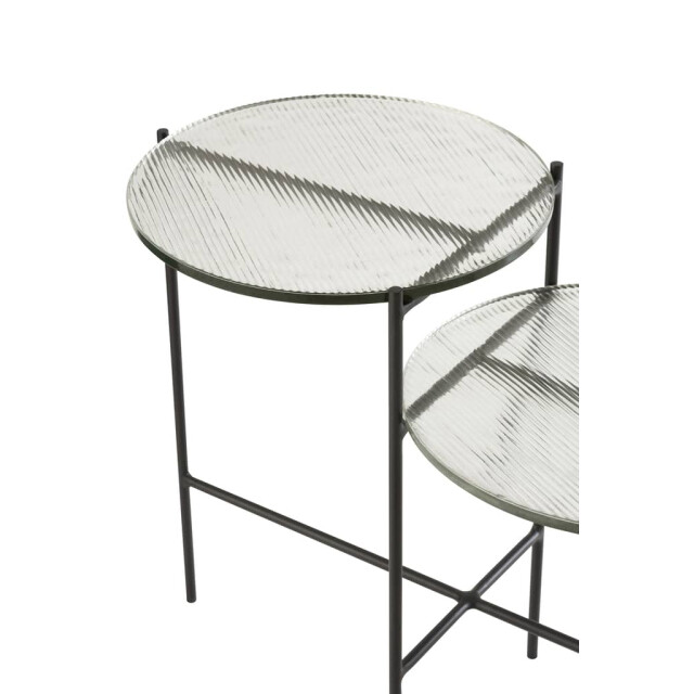 J-Line Bijzettafel 2 niveaus rond glas-ijzer -zwart 15677 large