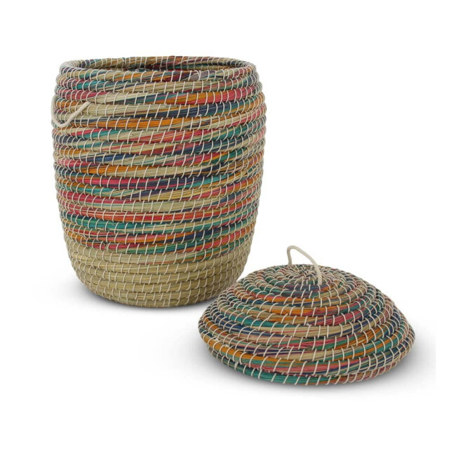Safaary Rieten opbergmand met deksel van zeegras rond HHRB0424 large