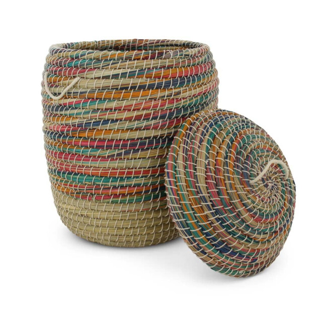 Safaary Rieten opbergmand met deksel van zeegras rond HHRB0424 large