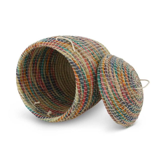 Safaary Rieten opbergmand met deksel van zeegras rond HHRB0424 large