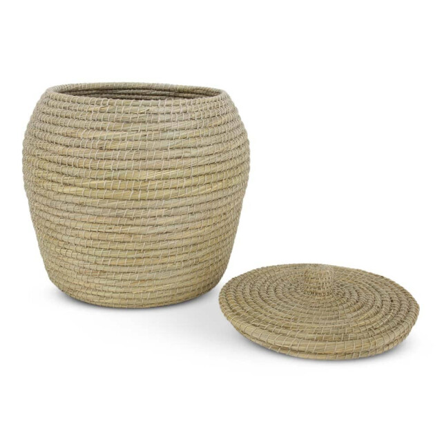 Safaary Rieten mand met deksel van zeegras naturel xl HHRB0646 large