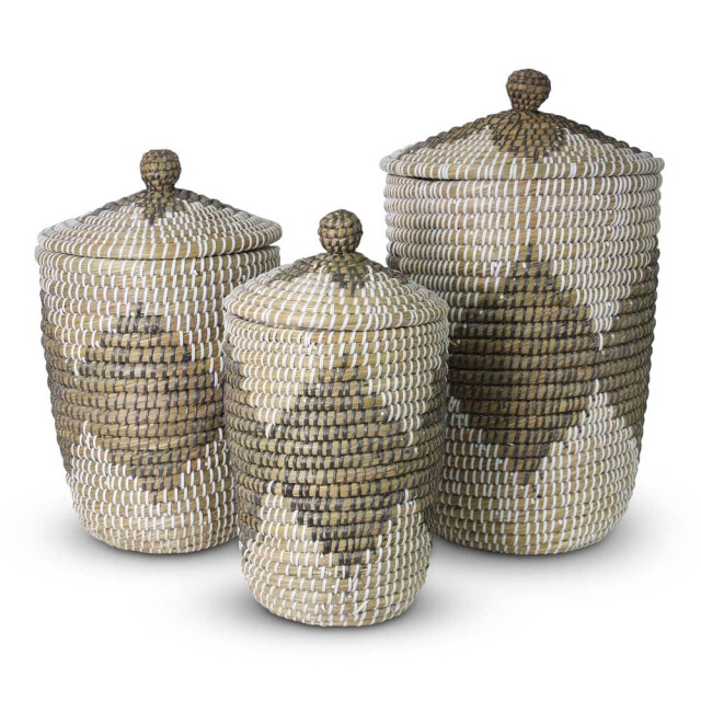 Safaary Rieten mand met deksel van zeegras wit HHRB0394 large