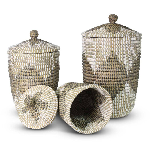 Safaary Rieten mand met deksel van zeegras wit HHRB0394 large