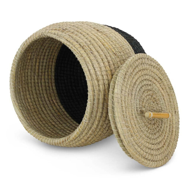 Safaary Rieten mand met deksel van zeegras naturel- HHRB0645 large