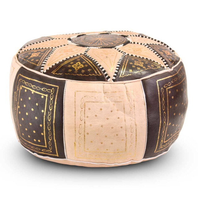 Safaary Marokkaanse poef leer naturel -goud rond SFMRPF00018 large