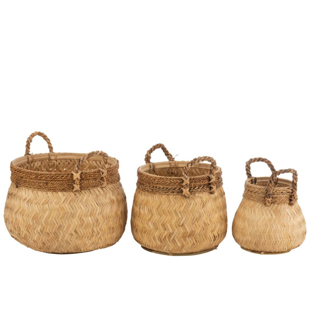 J-Line Manden met handvat bol bamboe en touw naturel small (3-delig) 20840 large
