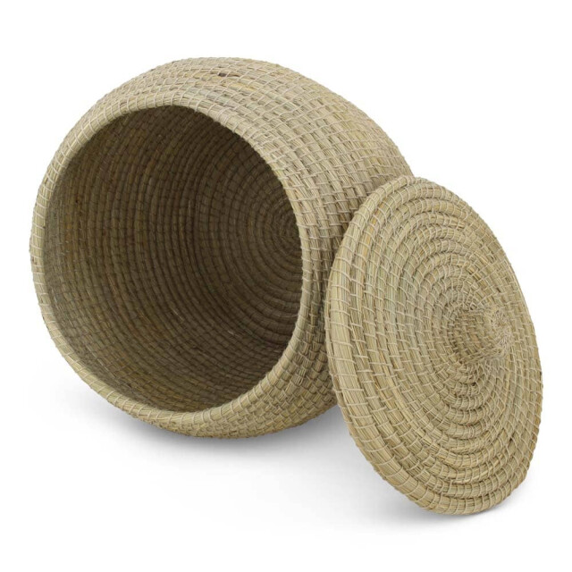 Safaary Rieten mand met deksel van zeegras naturel xl HHRB0646 large