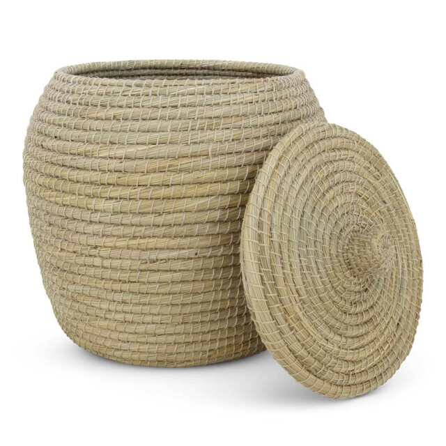 Safaary Rieten mand met deksel van zeegras naturel xl HHRB0646 large