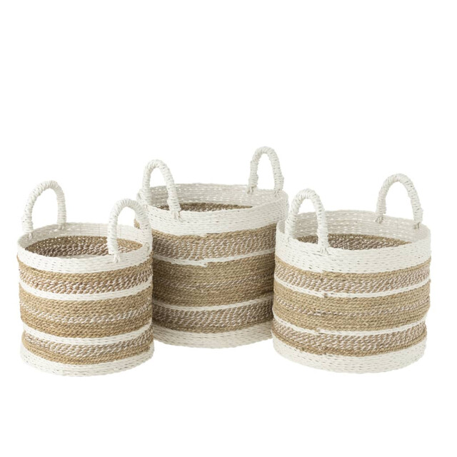 J-Line Manden raffia wit-naturel caro (3-delig) 30977 large