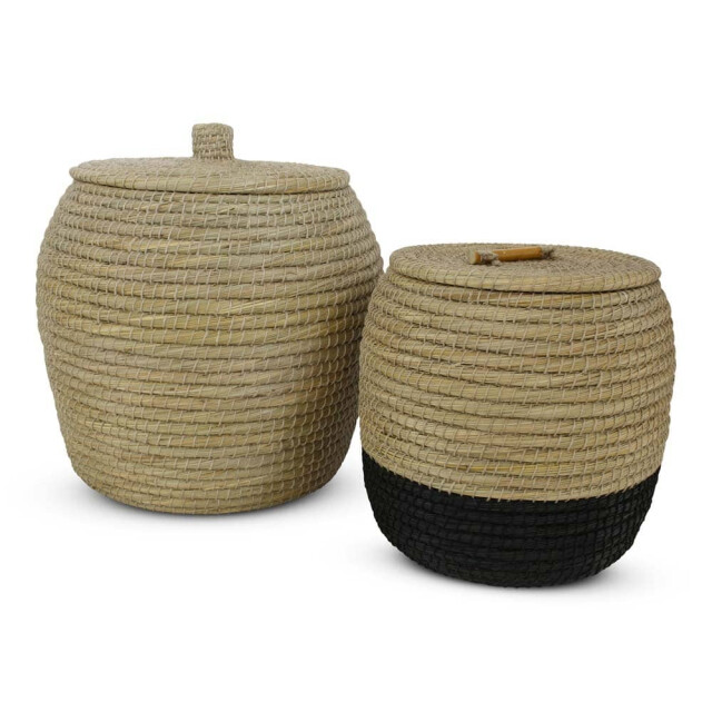 Safaary Rieten mand met deksel van zeegras naturel xl HHRB0646 large