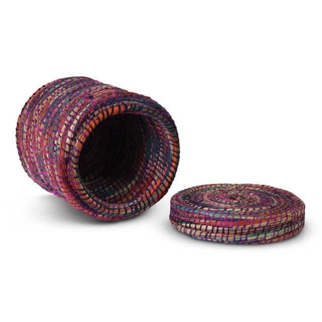 Safaary Opbergmand met deksel van zeegras fuchsia rond HHRB0418 large