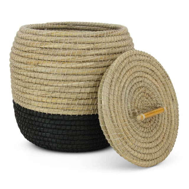 Safaary Rieten mand met deksel van zeegras naturel- HHRB0645 large