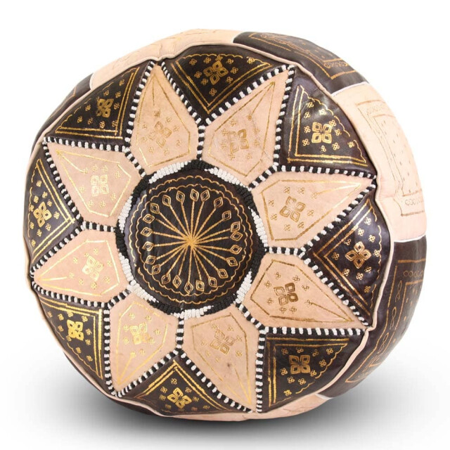Safaary Marokkaanse poef leer naturel -goud rond SFMRPF00018 large