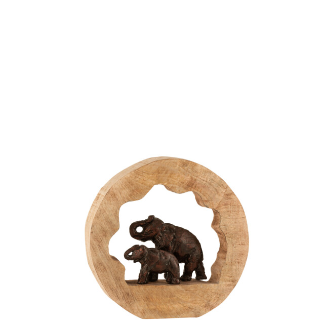 J-Line Figuur olifant met kind mango hout aluminium bronze small 15800 large