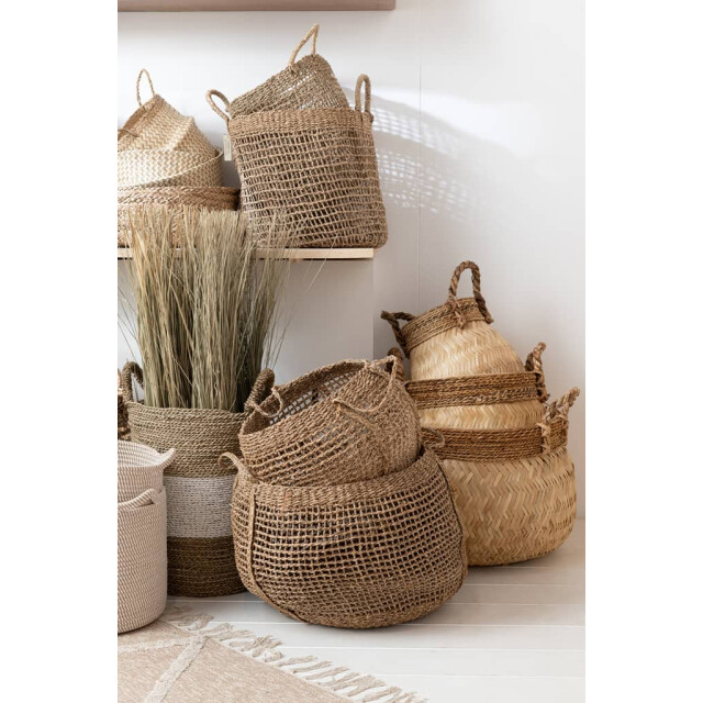 J-Line Manden met handvat bol bamboe en touw naturel small (3-delig) 20840 large
