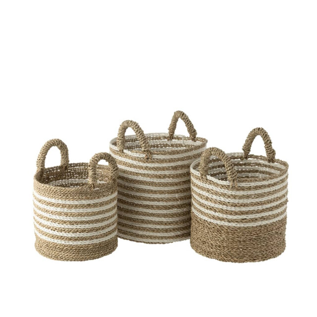J-Line Manden gestreept raffia wit naturel (3-delig) 30976 large