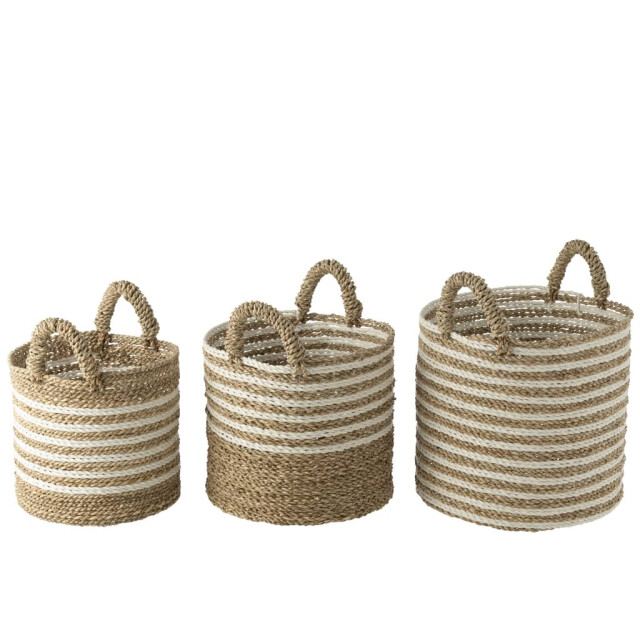 J-Line Manden gestreept raffia wit naturel (3-delig) 30976 large