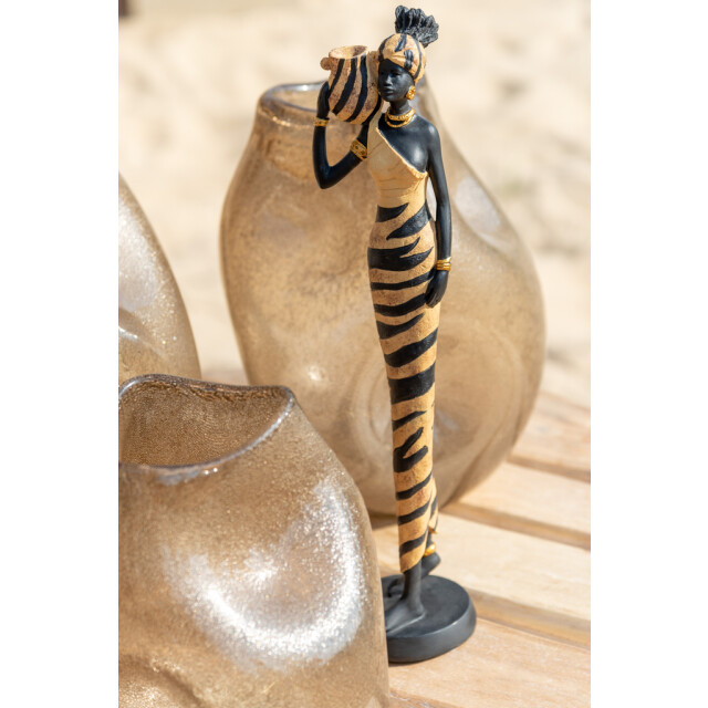 J-Line Afrikaanse vrouw zebra poly zwart large (2-delig) 11481 large