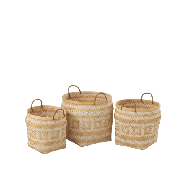 J-Line Mand patronen handvaten bamboe naturel-wit (3-delig) 33191 large