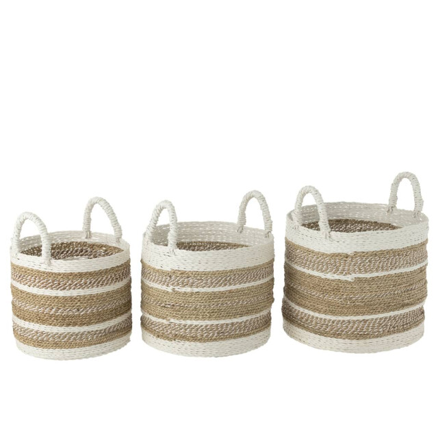J-Line Manden raffia wit-naturel caro (3-delig) 30977 large