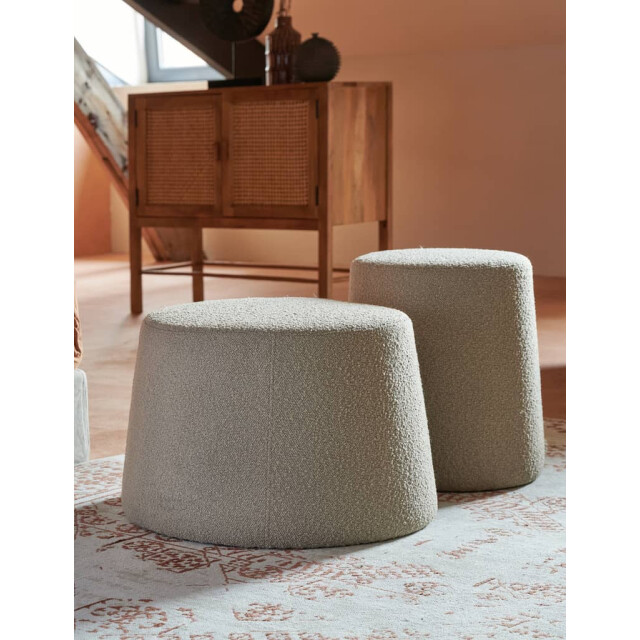 Light & Living Poef bouclé zand lauryn Ø 59 x 38cm 6851782 large