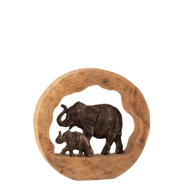 J-Line Figuur olifant en kind mango hout aluminium bronze large 15801 large