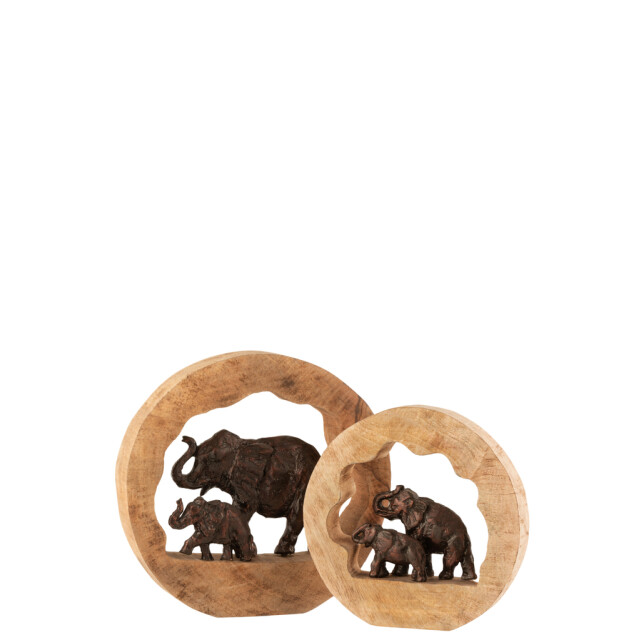 J-Line Figuur olifant en kind mango hout aluminium bronze large 15801 large