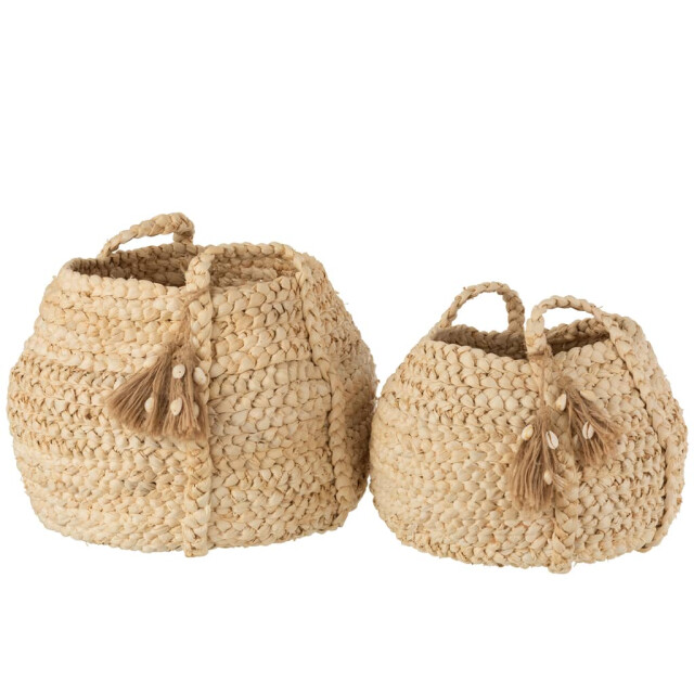 J-Line Manden gevlochten kwastjes jute mais naturel (2-delig) 12384 large