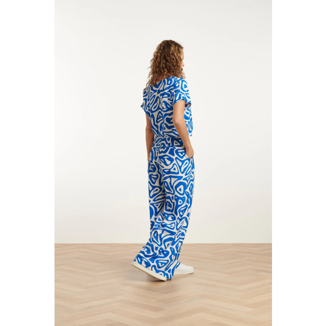 Smashed Lemon 25004 wijde broek met blauwe en witte abstracte print 25004-650-000 large