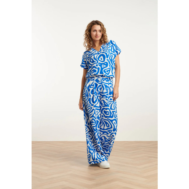 Smashed Lemon 25004 wijde broek met blauwe en witte abstracte print 25004-650-000 large