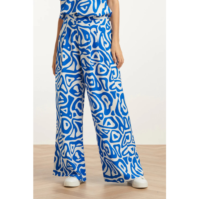 Smashed Lemon 25004 wijde broek met blauwe en witte abstracte print 25004-650-000 large