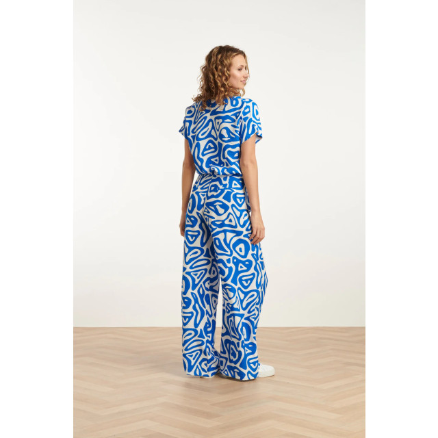 Smashed Lemon 25004 wijde broek met blauwe en witte abstracte print 25004-650-000 large